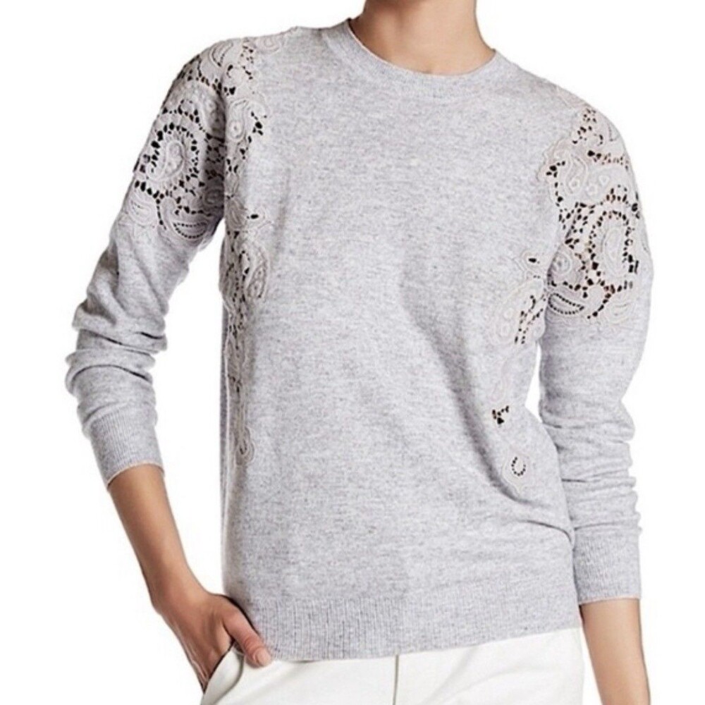 Ted Baker London Women’s Sz 2 = US 6 Tae Lace Shoulder Sweater In Gray EUC